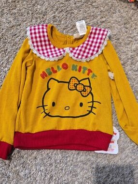 Hello Kitty Mustard Yellow Pullover with Red Gingham Collar